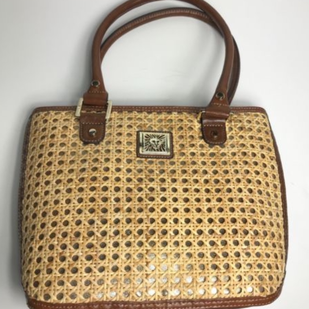 Anne Klein Wicker Faux Leather Handbag Size Medium
